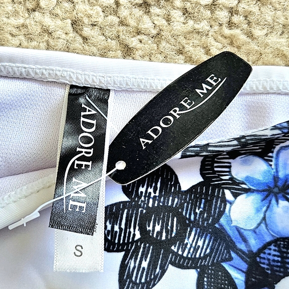 Womens 2 Pc High Waist Bikini White Blue Black Floral Removable Straps SM/XS - Picture 4 of 6